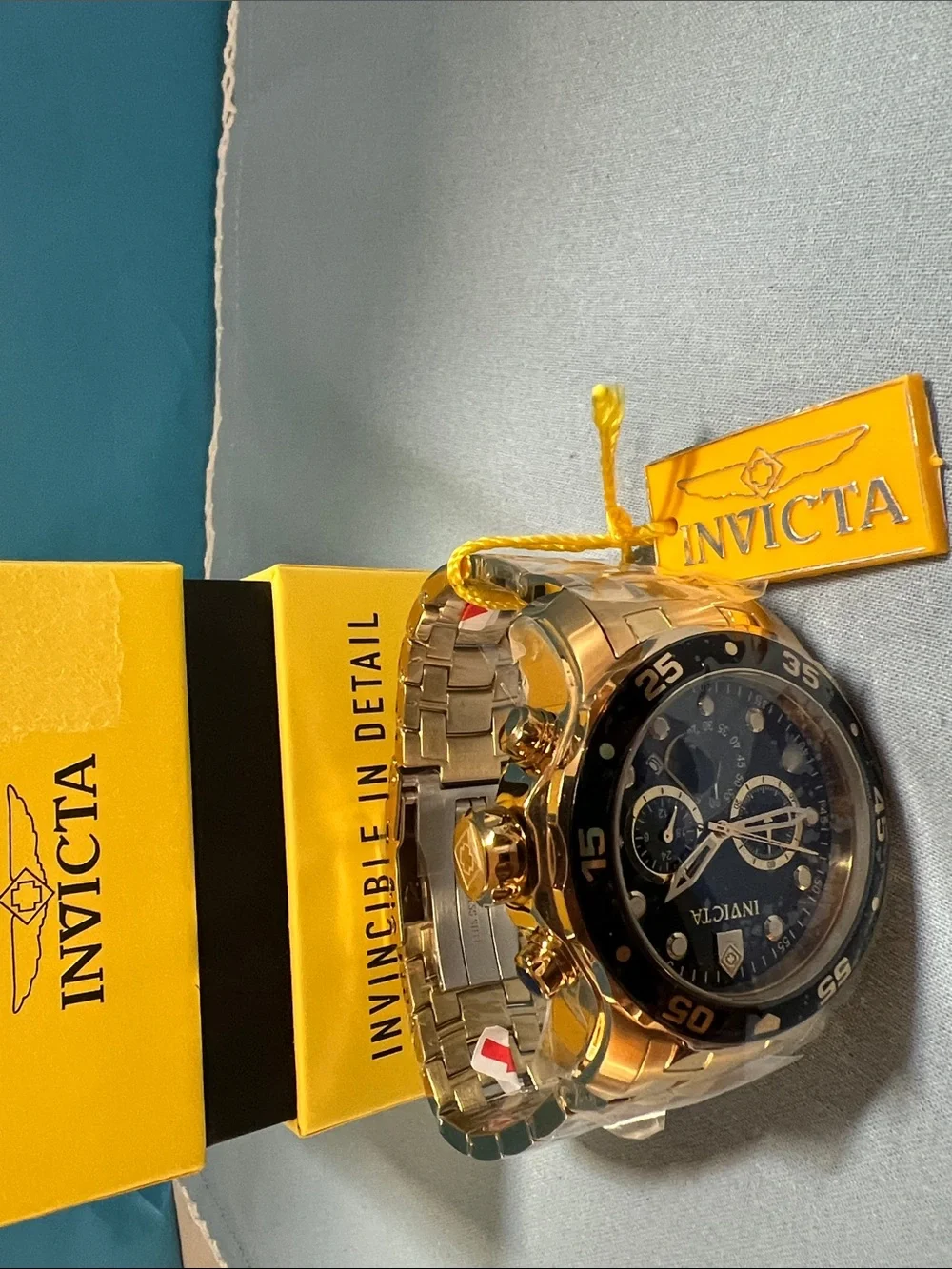 Invicta Two-Tone Gold & Black Men's Chronograph Watch with Blue Dial, Model 0072